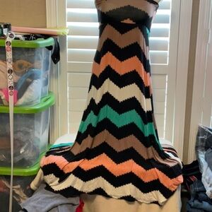 Love J Strapless Chevron Maxi Dress - Black, Brown, White, Peach, Teal